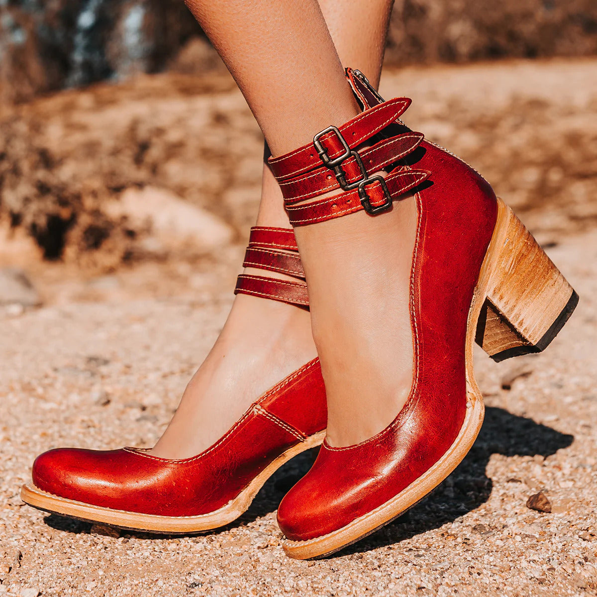 Three-Strap Snake Print High-Heel Pumps