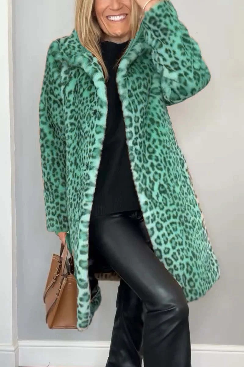 Women’s Leopard Print Plush Mid-Length Coat