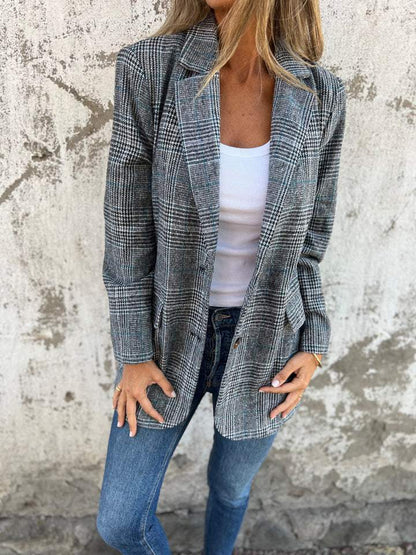 Retro Houndstooth Casual Suit Jacket