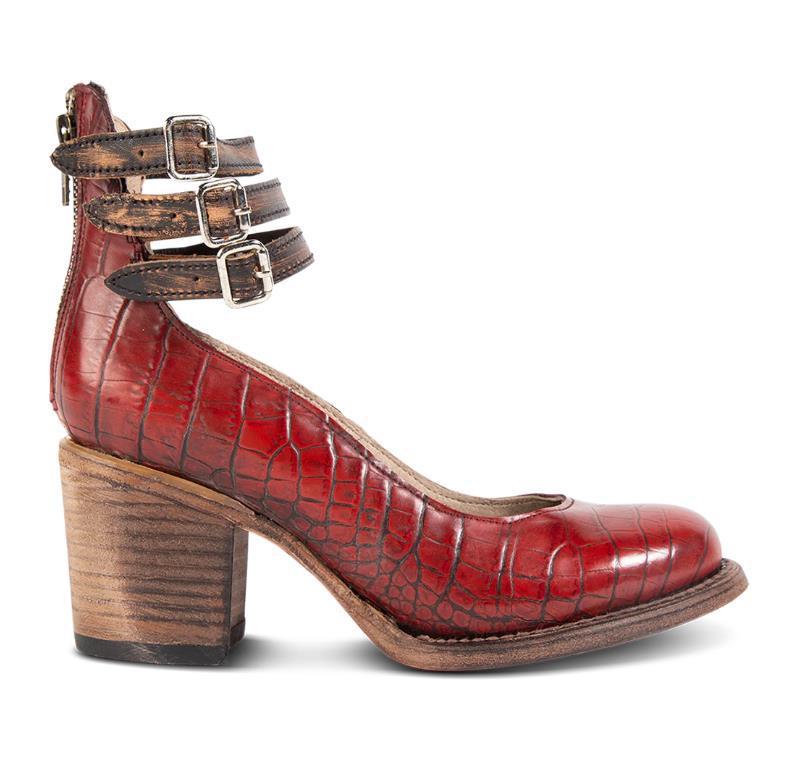 Three-Strap Snake Print High-Heel Pumps