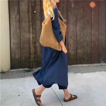 Long-sleeved Suits Loose V-neck Long Top And High Waist Wide Leg Pants With Pockets