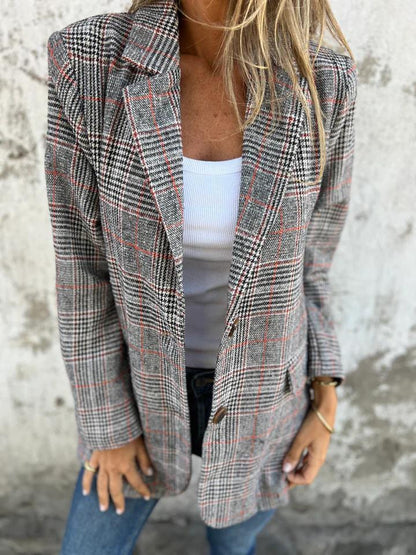 Retro Houndstooth Casual Suit Jacket