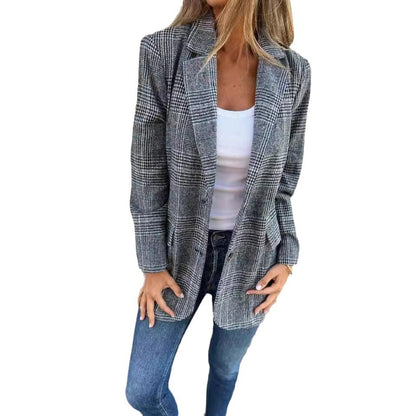Retro Houndstooth Casual Suit Jacket