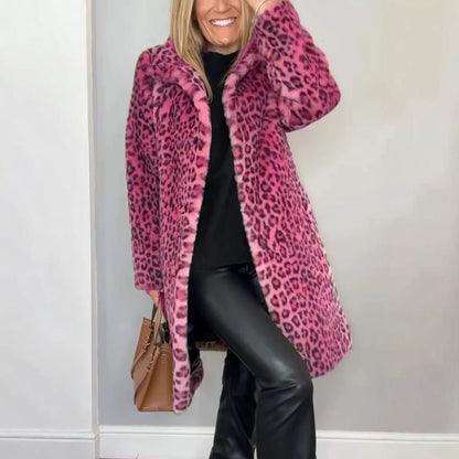 Women’s Leopard Print Plush Mid-Length Coat