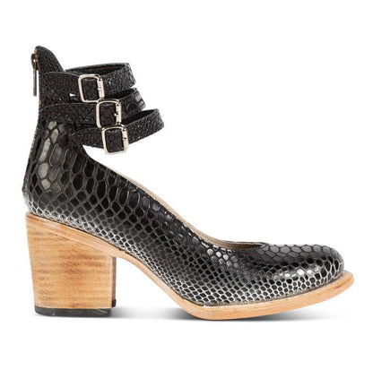 Three-Strap Snake Print High-Heel Pumps
