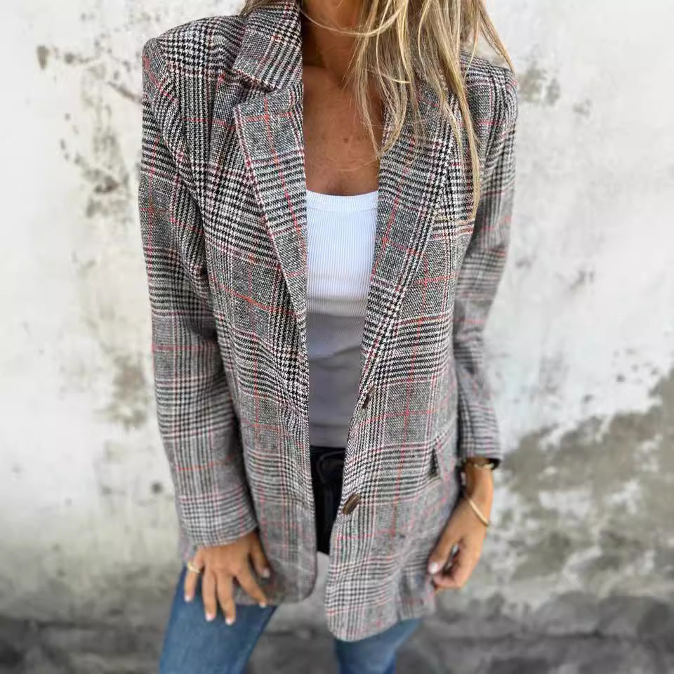 Retro Houndstooth Casual Suit Jacket