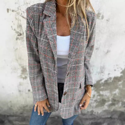 Retro Houndstooth Casual Suit Jacket