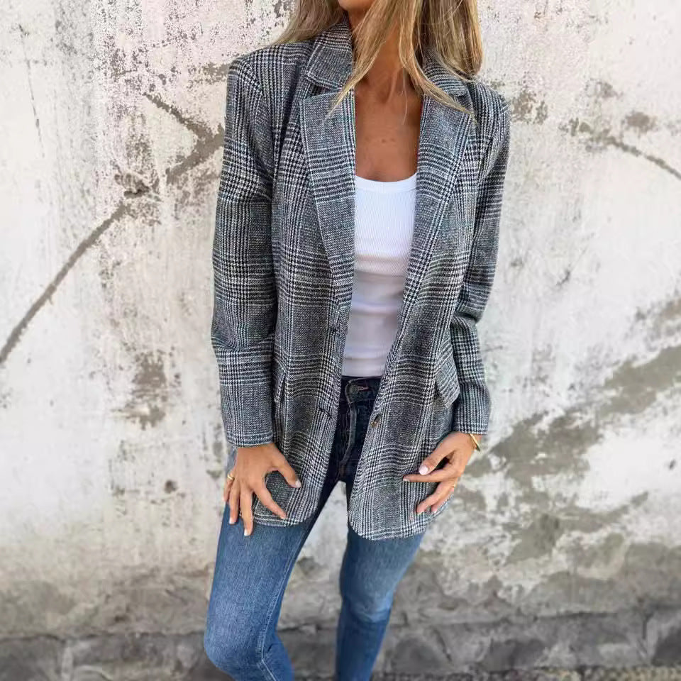 Retro Houndstooth Casual Suit Jacket