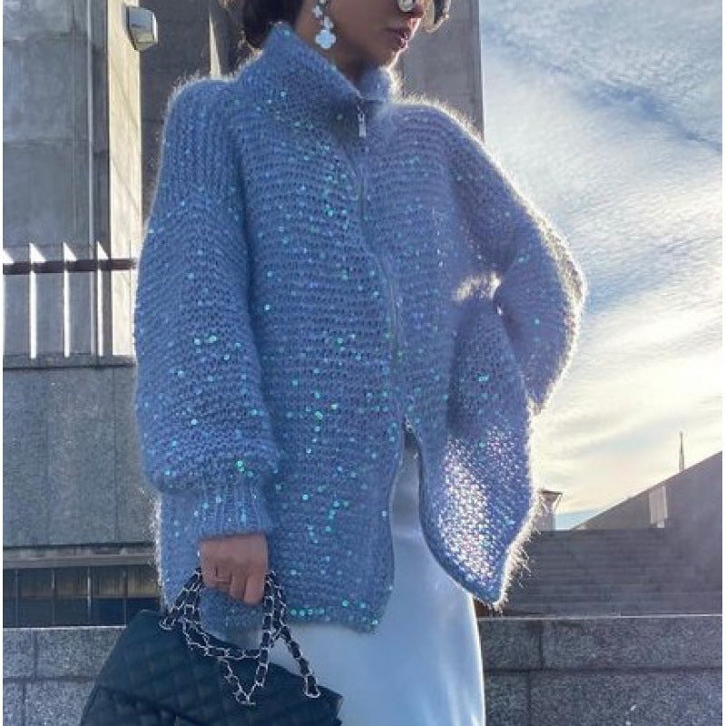 Western-Classy Sequin Knitwear Coat
