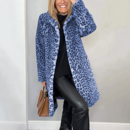Women’s Leopard Print Plush Mid-Length Coat