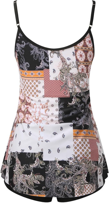 Tangini Print Plus-Size Gathering Swimwear