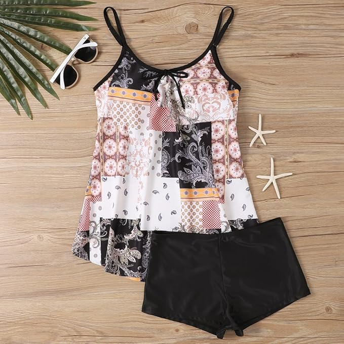 Tangini Print Plus-Size Gathering Swimwear