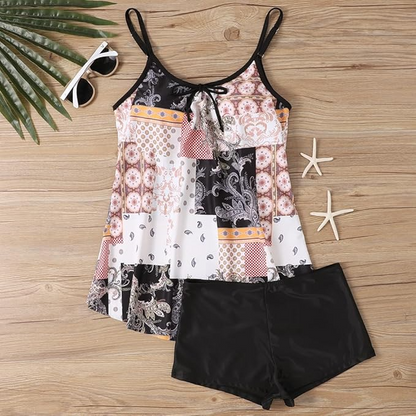 Tangini Print Plus-Size Gathering Swimwear