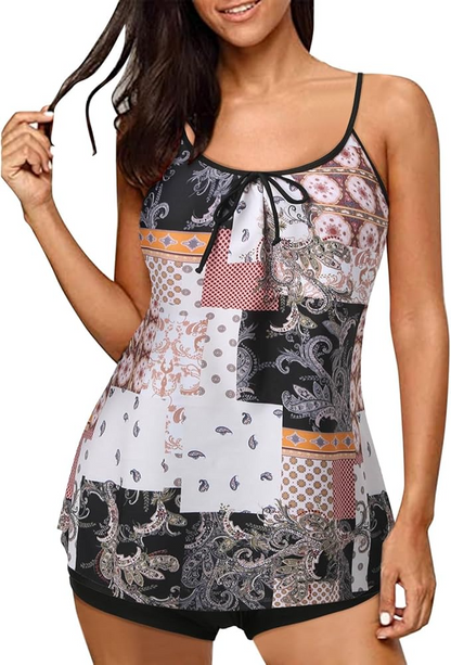 Tangini Print Plus-Size Gathering Swimwear