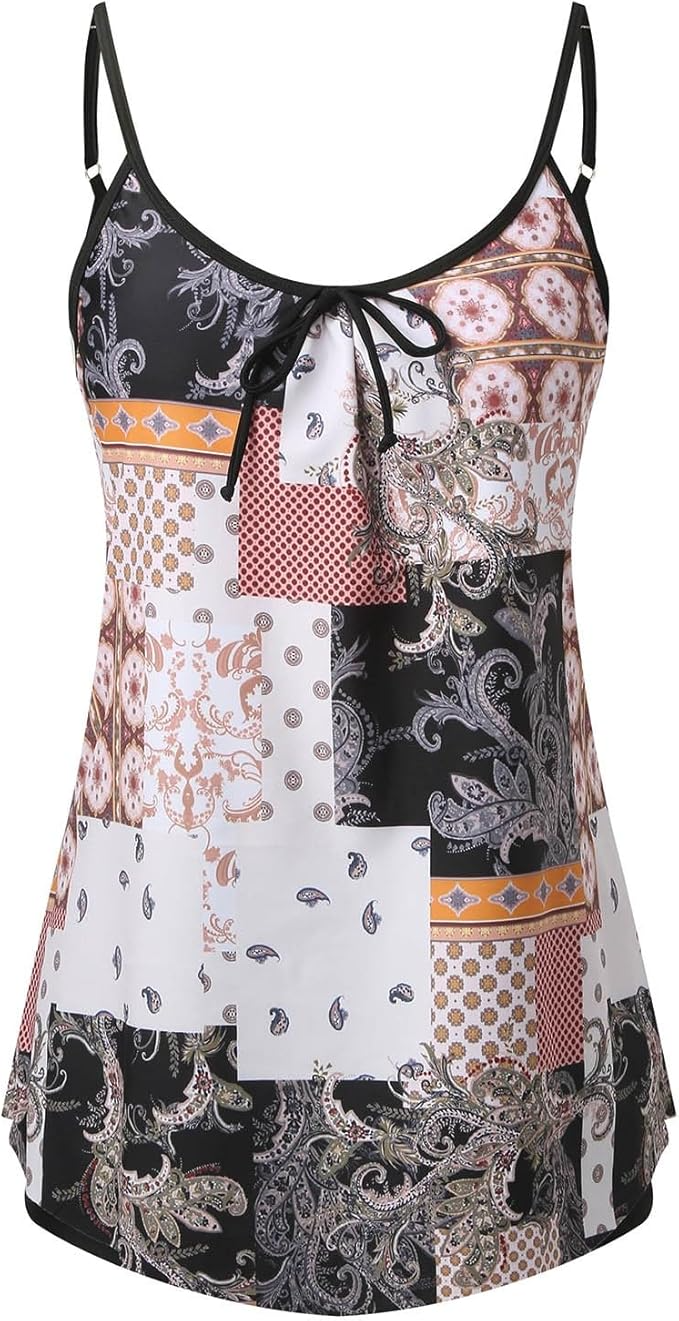 Tangini Print Plus-Size Gathering Swimwear
