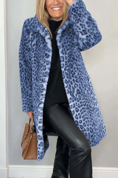 Women’s Leopard Print Plush Mid-Length Coat