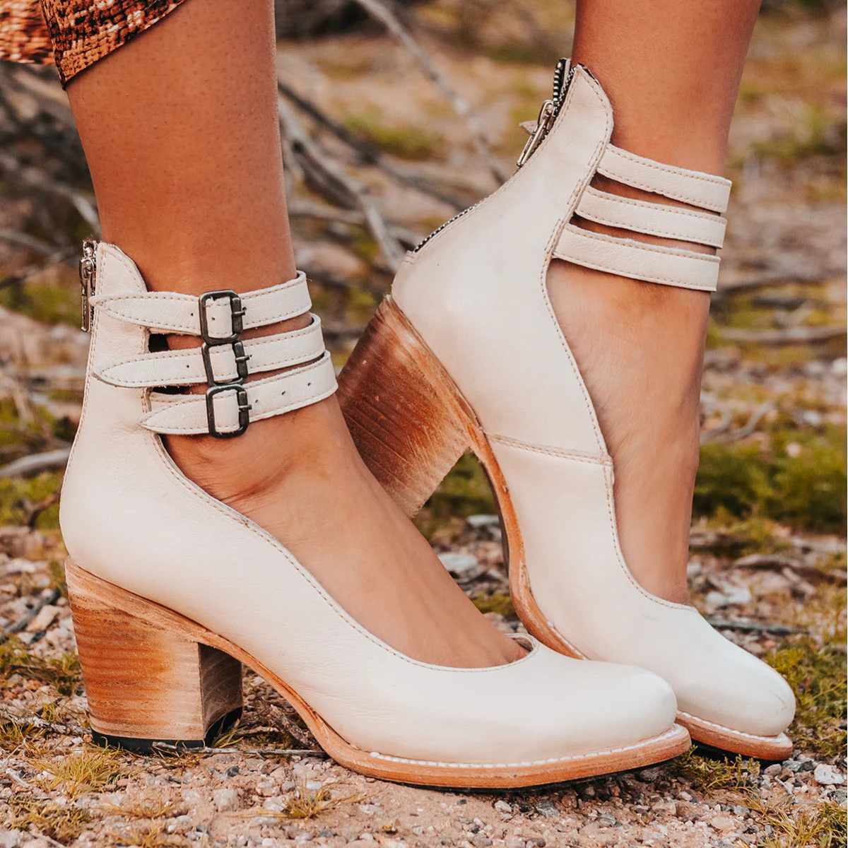 Three-Strap Snake Print High-Heel Pumps