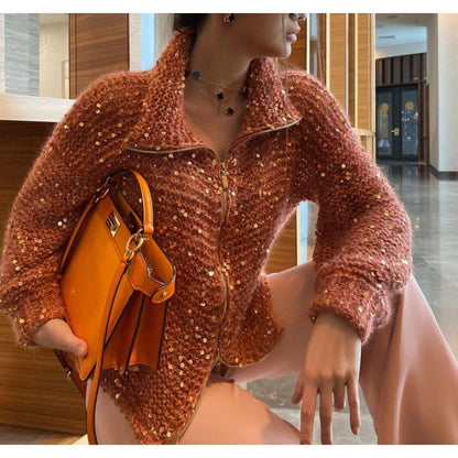 Western-Classy Sequin Knitwear Coat
