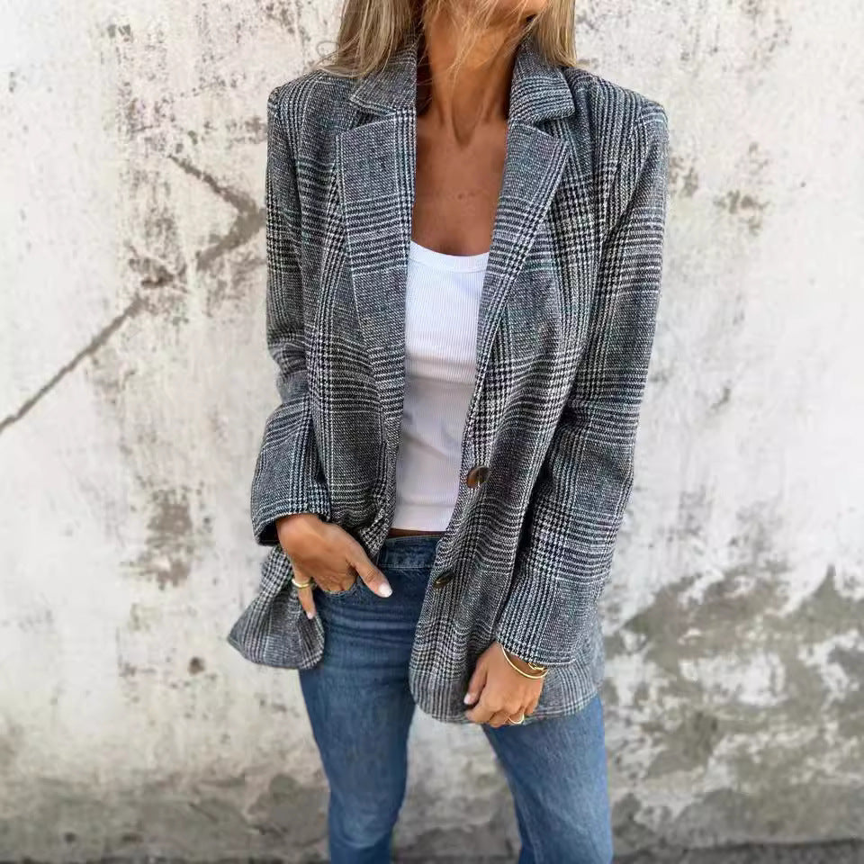 Retro Houndstooth Casual Suit Jacket