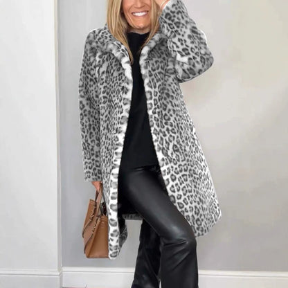 Women’s Leopard Print Plush Mid-Length Coat