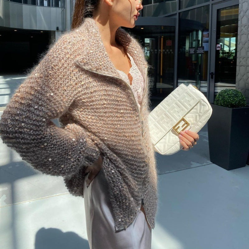 Western-Classy Sequin Knitwear Coat