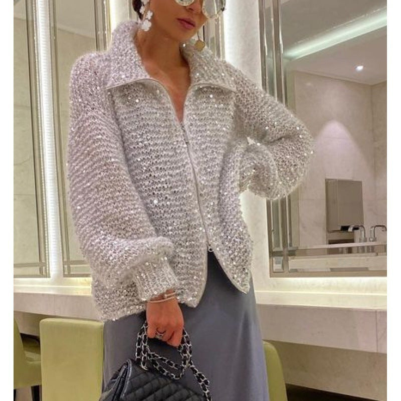 Western-Classy Sequin Knitwear Coat