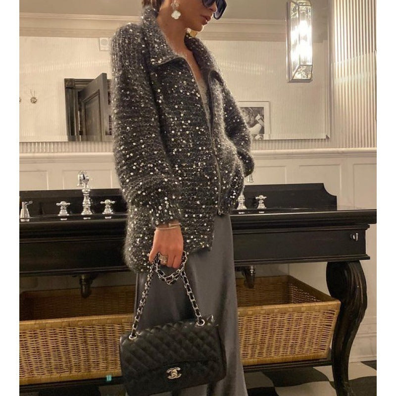 Western-Classy Sequin Knitwear Coat
