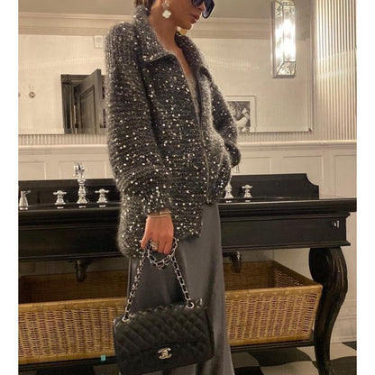 Western-Classy Sequin Knitwear Coat