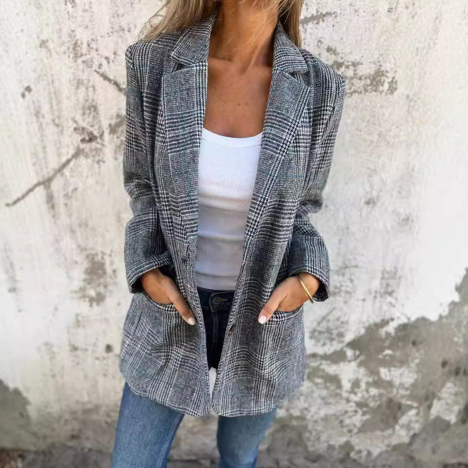 Retro Houndstooth Casual Suit Jacket