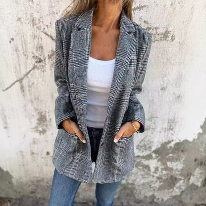 Retro Houndstooth Casual Suit Jacket