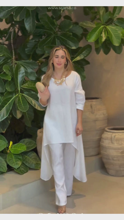 Long-sleeved Suits Loose V-neck Long Top And High Waist Wide Leg Pants With Pockets